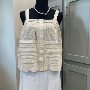 Lucky Brand Cream Lace Button-Down Blouse